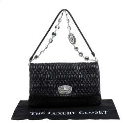 Pre Owned Miu Miu Black Matelasse Leather Crystal Shoulder Bag