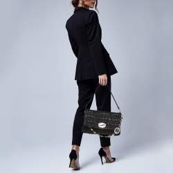 Pre Owned Miu Miu Black Matelasse Leather Crystal Shoulder Bag