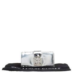 Pre Owned Miu Miu Metallic Silver Patent Leather Clasp Lock Wallet 