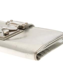 Pre Owned Miu Miu Metallic Silver Patent Leather Clasp Lock Wallet 