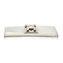 Pre Owned Miu Miu Metallic Silver Patent Leather Clasp Lock Wallet 