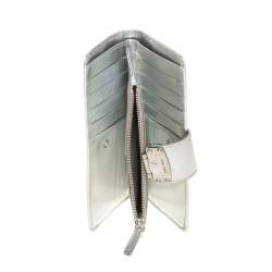 Pre Owned Miu Miu Metallic Silver Patent Leather Clasp Lock Wallet 