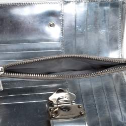 Pre Owned Miu Miu Metallic Silver Patent Leather Clasp Lock Wallet 