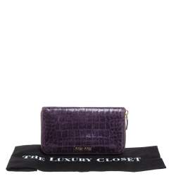 Pre Owned Miu Miu Purple Croc Embossed Leather Zip Around Wallet