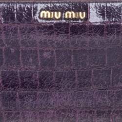 Pre Owned Miu Miu Purple Croc Embossed Leather Zip Around Wallet