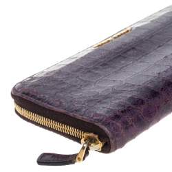 Pre Owned Miu Miu Purple Croc Embossed Leather Zip Around Wallet