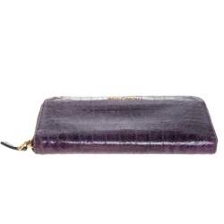 Pre Owned Miu Miu Purple Croc Embossed Leather Zip Around Wallet