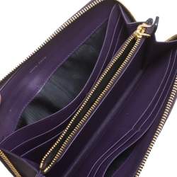 Pre Owned Miu Miu Purple Croc Embossed Leather Zip Around Wallet