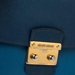 Pre Owned Miu Miu Two Tone Blue Madras Leather Pushlock Flap Shoulder Bag