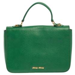 Miu Miu Green Madras Leather Push Lock Flap Top Handle Bag