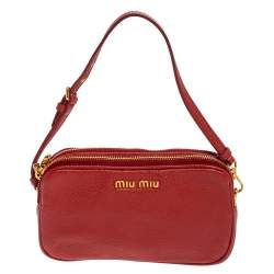 Miu Miu Red Madras Leather Bandoliera Pochette Bag