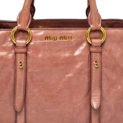 Pre Owned Miu Miu Pink Vitello Shine Leather Tote