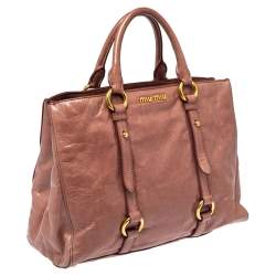 Pre Owned Miu Miu Pink Vitello Shine Leather Tote