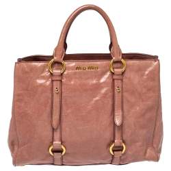 Pre Owned Miu Miu Pink Vitello Shine Leather Tote