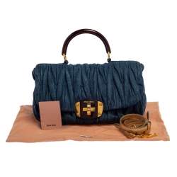  Miu Miu Blue/Gold Matelassé Denim Top Handle Bag