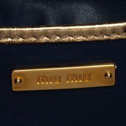  Miu Miu Blue/Gold Matelassé Denim Top Handle Bag