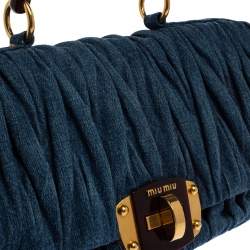  Miu Miu Blue/Gold Matelassé Denim Top Handle Bag
