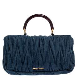  Miu Miu Blue/Gold Matelassé Denim Top Handle Bag