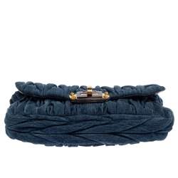  Miu Miu Blue/Gold Matelassé Denim Top Handle Bag