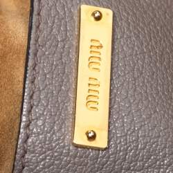 Pre Owned Miu Miu Grey/Tan Madras Leather Large Push Lock Tote