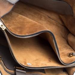 Pre Owned Miu Miu Grey/Tan Madras Leather Large Push Lock Tote