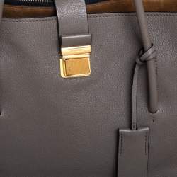 Pre Owned Miu Miu Grey/Tan Madras Leather Large Push Lock Tote