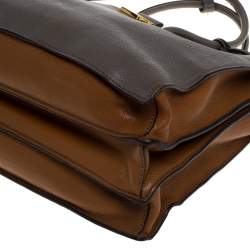 Pre Owned Miu Miu Grey/Tan Madras Leather Large Push Lock Tote