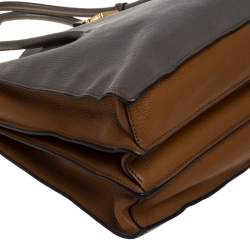 Pre Owned Miu Miu Grey/Tan Madras Leather Large Push Lock Tote