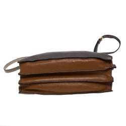 Pre Owned Miu Miu Grey/Tan Madras Leather Large Push Lock Tote