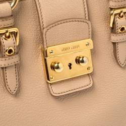 Pre Owned Miu Miu Pink Madras Leather Tote