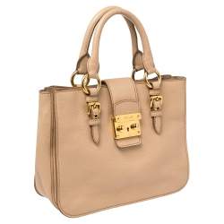 Pre Owned Miu Miu Pink Madras Leather Tote