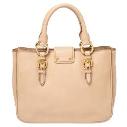 Pre Owned Miu Miu Pink Madras Leather Tote