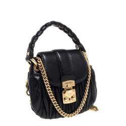 Miu Miu Black Matelasse Leather Coffer Charm Chain Bag
