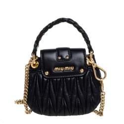 Miu Miu Black Matelasse Leather Coffer Charm Chain Bag