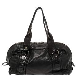 Pre Owned Miu Miu Black Leather Vintage Floral Embellished Satchel
