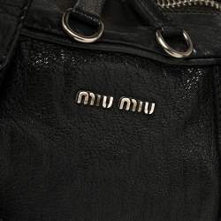 Pre Owned Miu Miu Black Leather Vintage Floral Embellished Satchel