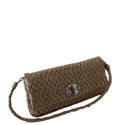 Pre Owned Miu Miu Brown Matelassé Leather Crystal-Embellished Bag