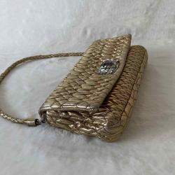 Pre Owned Miu Miu Brown Matelassé Leather Crystal-Embellished Bag