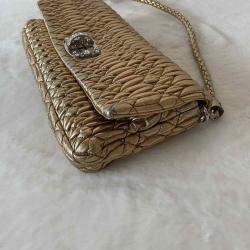 Pre Owned Miu Miu Brown Matelassé Leather Crystal-Embellished Bag