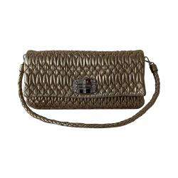 Pre Owned Miu Miu Brown Matelassé Leather Crystal-Embellished Bag
