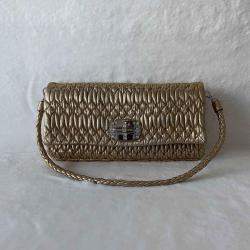 Pre Owned Miu Miu Brown Matelassé Leather Crystal-Embellished Bag