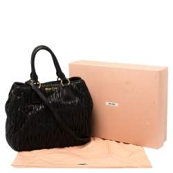 Pre Owned Miu Miu Black Matelassé Leather Tote