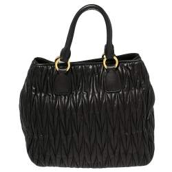 Pre Owned Miu Miu Black Matelassé Leather Tote