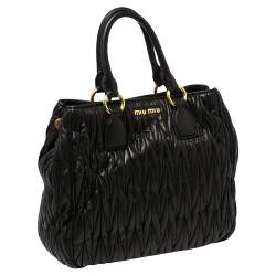 Pre Owned Miu Miu Black Matelassé Leather Tote