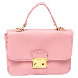 Pre Owned حقيبة ميو ميو بوش لوك جلد مدراس وردي بقلاب ويد علوية