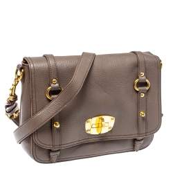 Miu Miu Grey Leather East West Pattina Messenger Bag