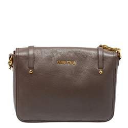 Miu Miu Grey Leather East West Pattina Messenger Bag