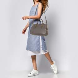 Pre Owned Miu Miu Grey Madras Leather Bauletto Bag
