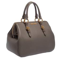 Pre Owned Miu Miu Grey Madras Leather Bauletto Bag
