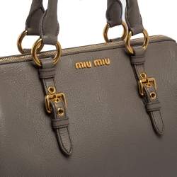 Pre Owned Miu Miu Grey Madras Leather Bauletto Bag